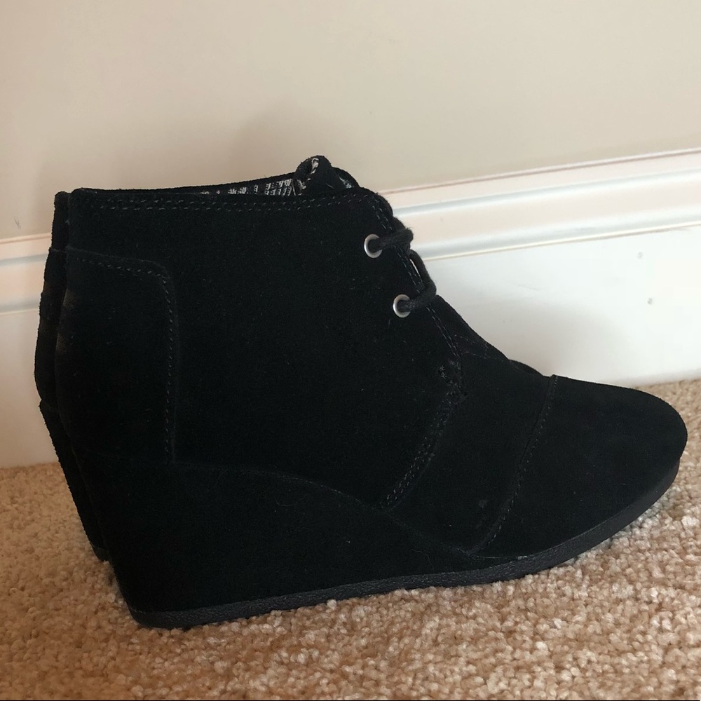 TOMS lace up wedge booties